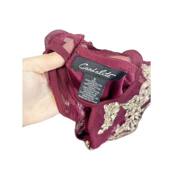 Candalite Burgundy Gold Maxi Dress Women’s S Mock Neck Floral Special Occasion - Picture 5 of 6